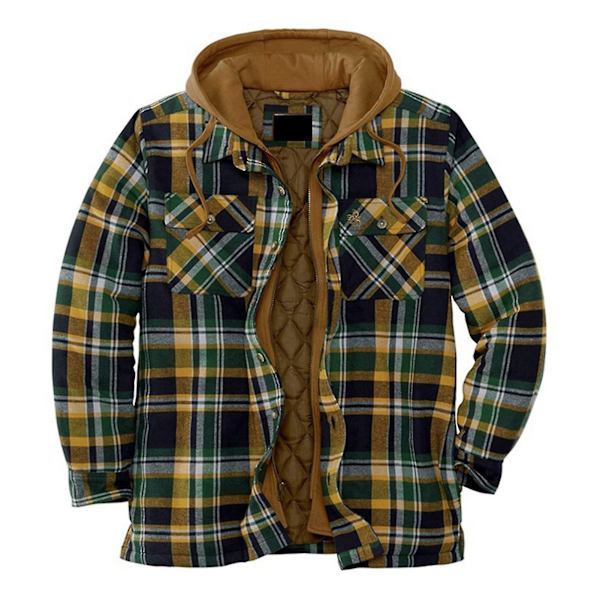Quiltet Tykk Rutete Langermet Løs Jakke Herre Hettegenser Quiltet Foret Flanell Hette Full-zip Skjortejakke S Green