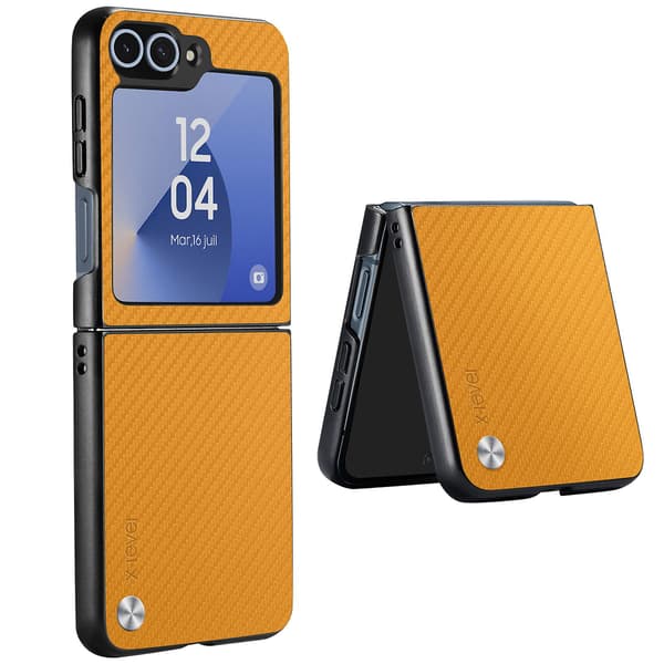 Skal för Galaxy Z Flip 6 Silikon Kolfibertextur Orange