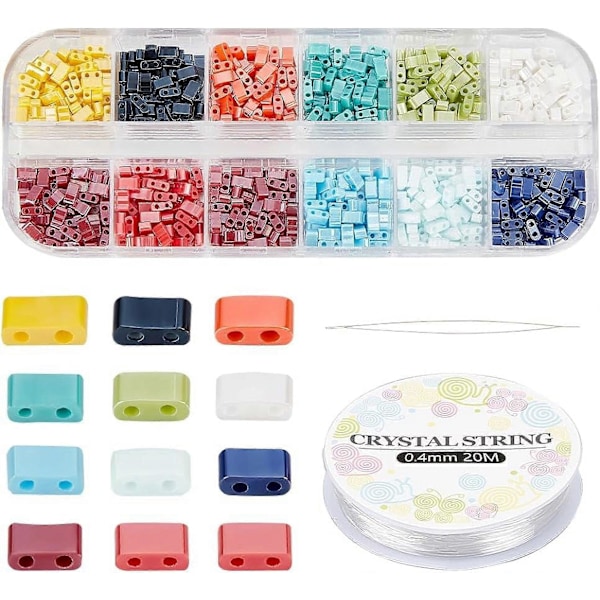 Tilapärlor Armbandssats Inkluderar 11 Färger 2-Hål Rektangulära Glasfrö Pärlor Stora Ögon Pärlning Snören Elastiskt Tråd för Armband Halsband Örhängen