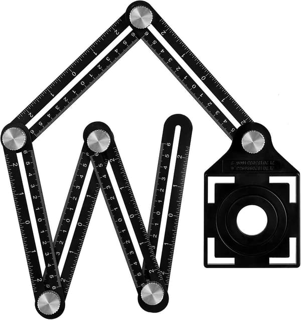 Multi-vinkel Målelineal Med Positioneringshul, 6-sidet Aluminium Legering Folde Lineal, sort