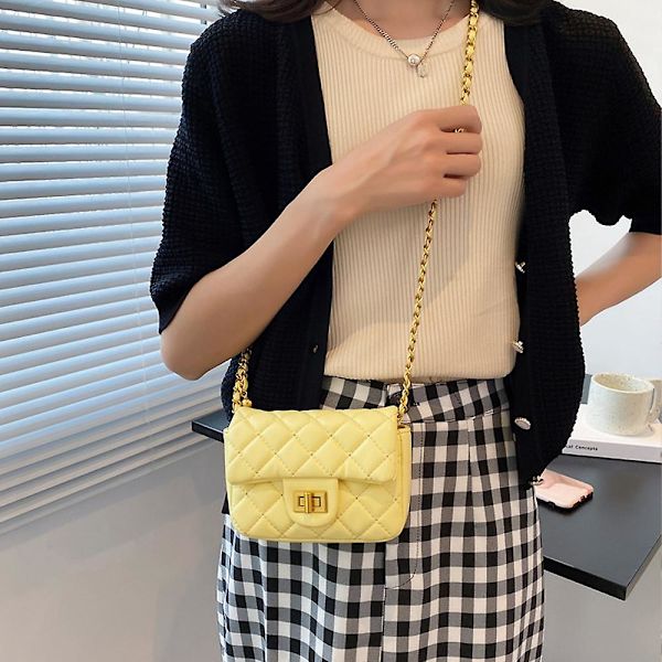 Pieni naisten käsilaukku, retro klassinen olkalaukku clutch-laukku yellow