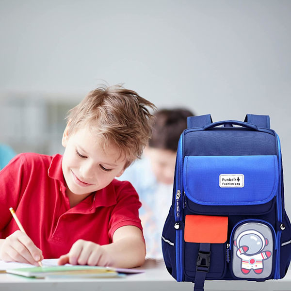 Barnesekk for gutter, barneskolesekker, stor barnehagesekk, førskolesekker, romsekker (blå)