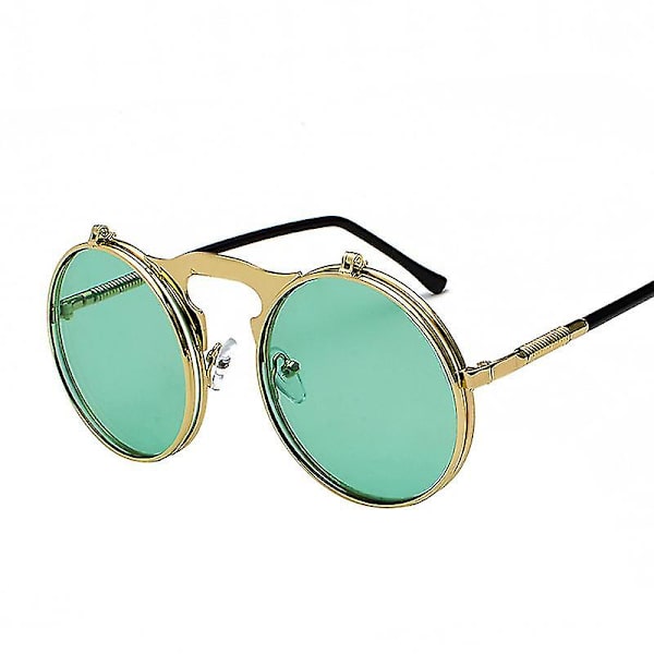 Retro Steampunk Fällbara Solglasögon Runda Ramar Fällbara Solglasögon Herr och Dam Trendiga Glasögon C9