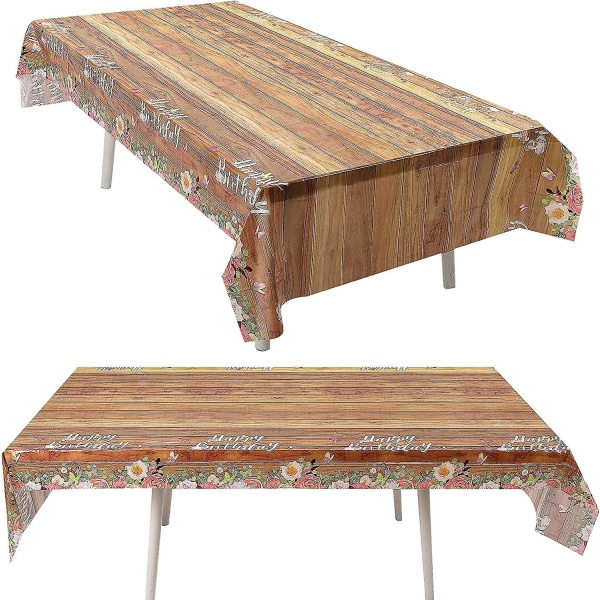 2 Stykker Brun Dug, 137x274 cm Træmønstret Dug Plastik Rustik Dug Rektangulær Borddækning Til Køkken Spisestue Grill Picnic Au