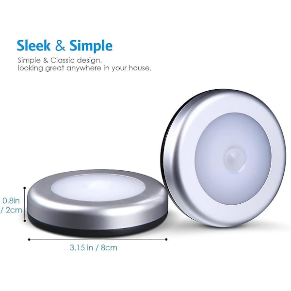 Rörelsesensorljus, LED (silver, varmt vitt ljus, 6-pack)