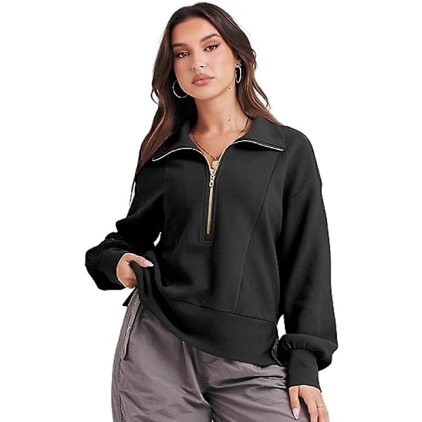 Dam Casual Halv Zip Sweatshirts Långärmad Cropped Pullover Black L