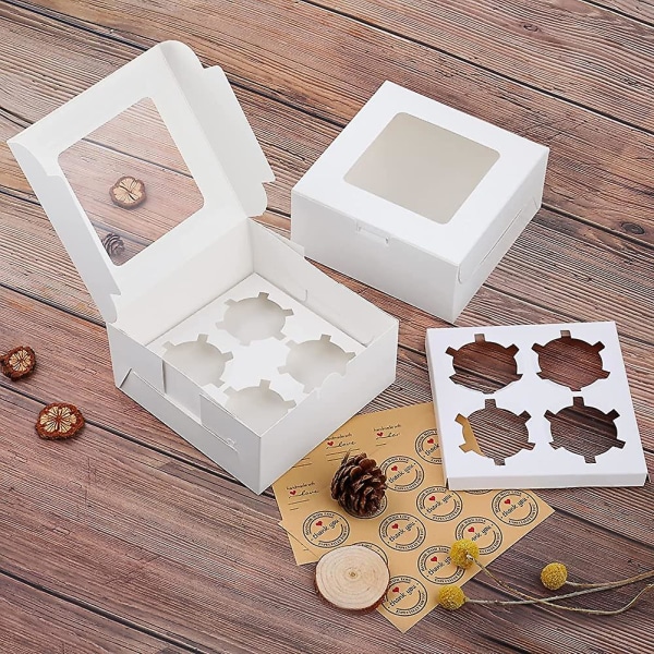 10 st Heilwiy Cake Box Cupcake Boxes med genomskinligt fönster 4 hålrum kartong förpackningslåda