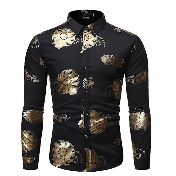 Blomstrete Hawaiiskjorte for menn, Slim Fit fritidsskjorte for stranden Black L