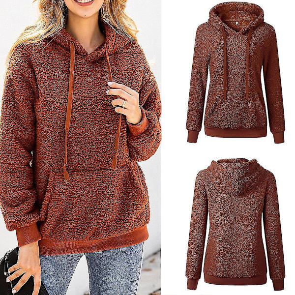Dame Plys Sweater Frakke Snøre Hætte Sweater Lange Ærmer Casual Toppe Ny L C