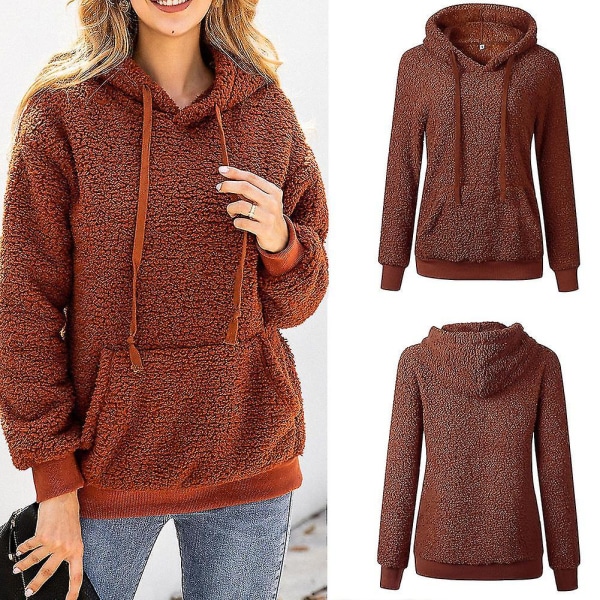 Dame Plys Sweater Frakke Snøre Hætte Sweater Lange Ærmer Casual Toppe Ny XL A