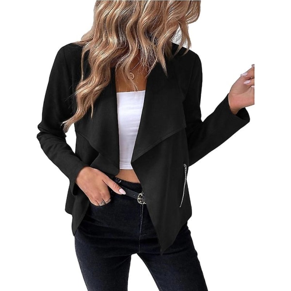 Skinnjacka för kvinnor, motorcykeljacka med dragkedja Casual Short Coat Ytterkläder Black L