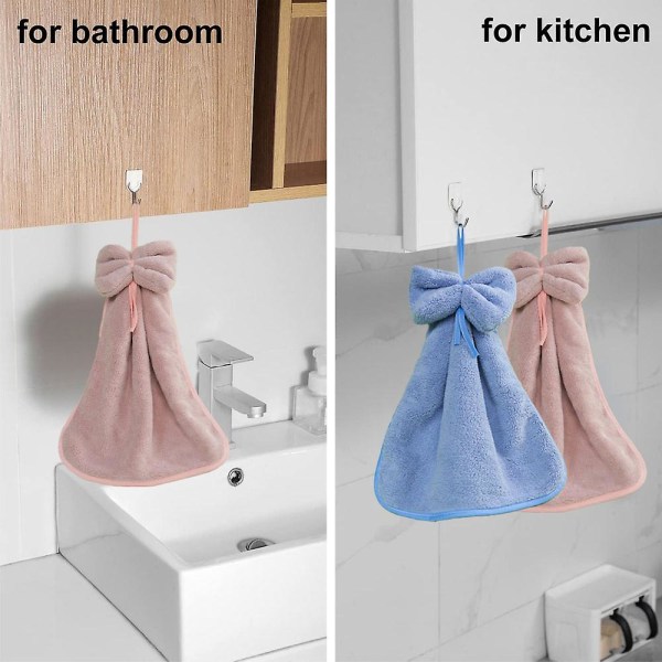 2 kpl Keittiön Korallifleece Rusetti Pyyhe/Imukykyinen Pyyhe/Riippuva Pyyhe/Käsipyyhe, Imukykyinen Pyyhe, Yksi Koko Pink*Blue