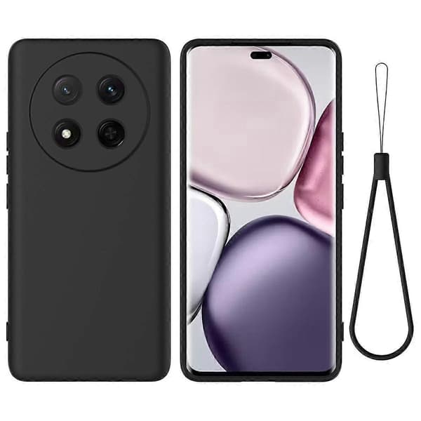 Flydende silikone telefoncover med håndrem til Honor Magic7 Lite 5G Black