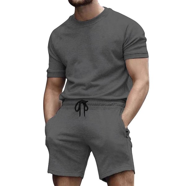 Herr 2 delar Casual kortärmade shorts Casual sportdräkt Grey L