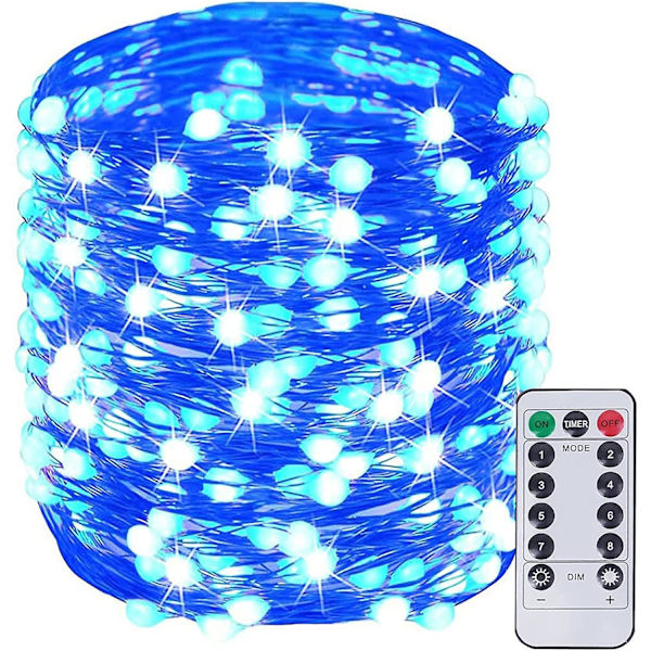 66ft 200 LED ljusslinga för inomhus/utomhus  Superljusa ljusslingor med fjärrkontroll  Vattentät koppartråd 8 lägen Julbelysning för sovrum Blue