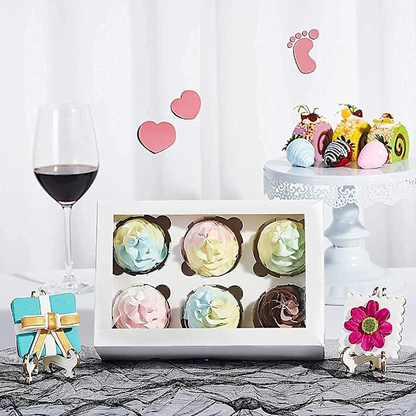 Pakke med 10 kageæsker, cupcakeæsker med 6 huller med vindue og indsatser