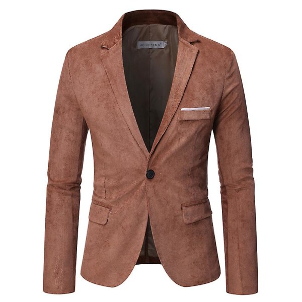 Herre Casual Fløjlsblazer Jakke Slim Fit Sportsfrakke Brown XL