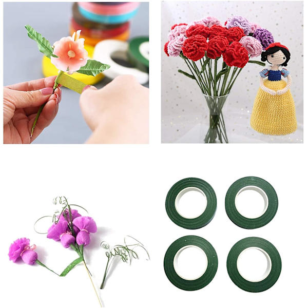 4 Rullaa 1/2 Tuuman Kukkateippiä, Floristinteippiä Kimppujen Varsiin ja Kukka-askarteluprojekteihin (30 Jaardia, Tummanvihreä)