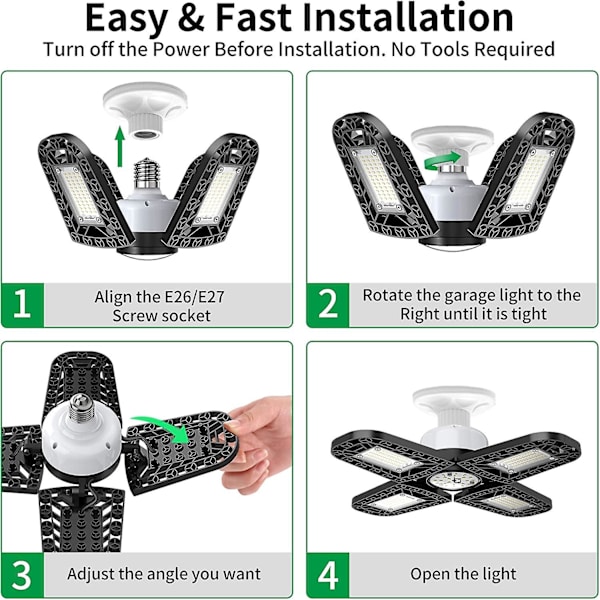 Led-verkstadslampa, 16800 lumen 120w 6000k garagebelysning med 4+1 aluminiumvingar, 120 graders vidvinkel justerbar, ip64-design