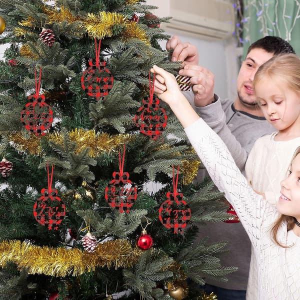 30 Styk Julepynt Bulk Træpynt Julehåndværk Julehulepynt Buffalo Plaid Træpynt (Sort-Rød)