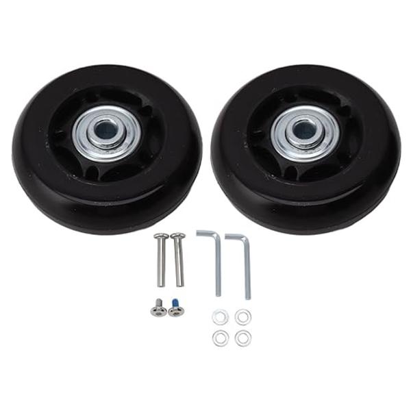 2 kpl:n sarja matkatavaroiden varapyöriä 54 mm / 60 mm / 64 mm, yleismalliset pyörät asennustyökaluilla, kääntyvät kumipyörät matkatavaroille (64 x 24 mm)