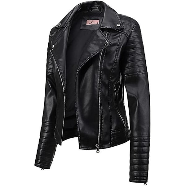 Damjacka i konstläder, hel dragkedja motorcykeljackor slim fit kappa Red L
