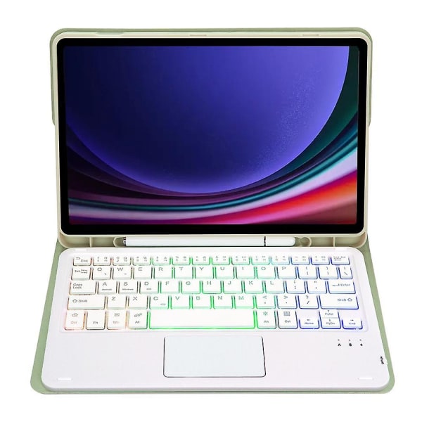 För Samsung Galaxy Tab S9 X710/X716B/X718U Bakgrundsbelyst Bluetooth Touchpad-tangentbord, pennfack PU+TPU case Light Green