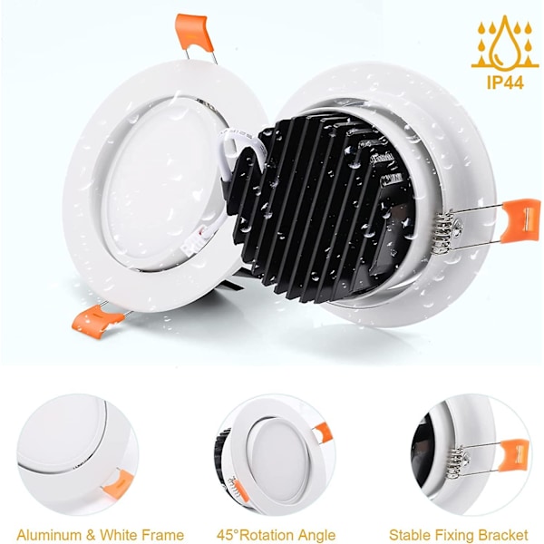3st 12w LED Infällda Spotlights, 6000k Kallt Vitt Extra Platt, Hål 95mm (Vit)