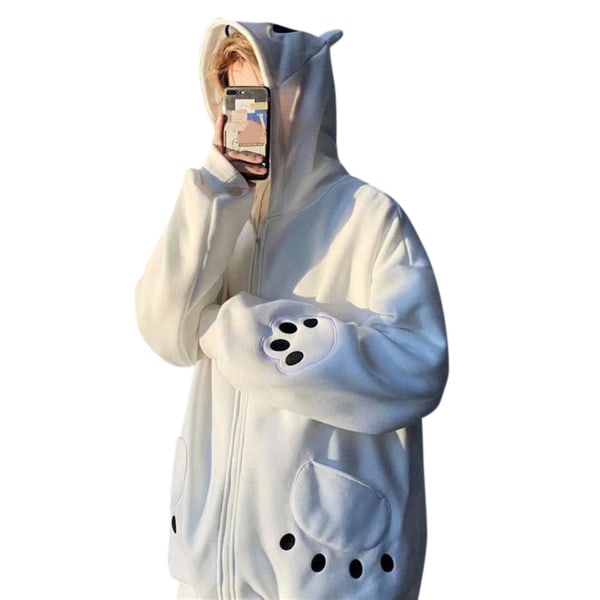 Panda Hættejakke Afslappet Par Outfit Til Mænd Kvinder Holdbar Til Vinter Efterår L White