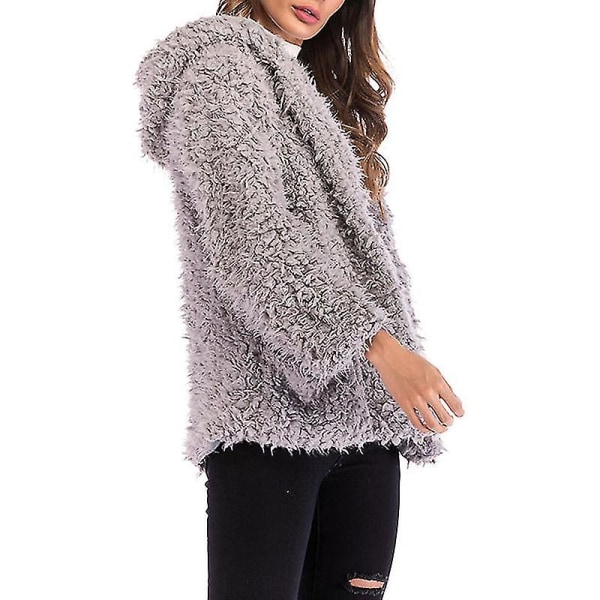 Dame Hætte Kort Frakke Casual Langærmet Løs Faux Shearling Lynlås Varm Cardigan L C