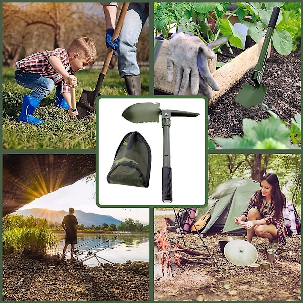 Camping spade, hopfällbar spade, bärbar mini militär överlevnadsspade med hacka/hacka/såg/öppnare/kompass, multifunktionellt verktyg för camping, fiske,