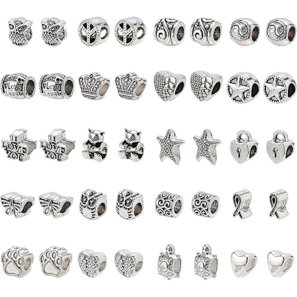 200 st Tibetansk Stil Europeiska Pärlor Metall Stora Hål Pärlor Legering Distans Pärlor Antik Silver Charm för Smyckestillverkning