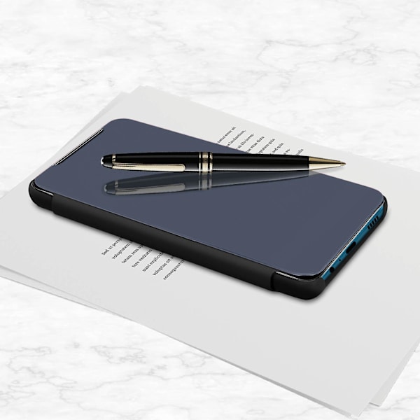 Fuld dækning til Galaxy A12 med gennemsigtig spejldesignklap - Sort