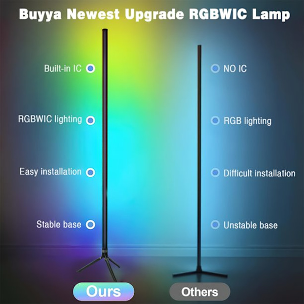 1 st LED RGB Hörn Golvlampa, RGB Hörnlampor, 16 Miljoner Färger Byter Musik Synkronisering Med Smart APP Atmosfärsbelysning, Smart LED