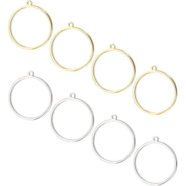 8 stk. 2 farver 304 rustfrit stål åben bagside bezel vedhæng Ring Cirkelform Charms Manuel polering Hul ramme vedhæng til DIY Resin Pressed Flowe