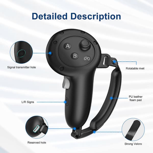 Controller Grips Tillbehör för Meta Quest 3, Silikongreppskydd med Justerbara Knogremmar, VR Touch Controllers Skydd
