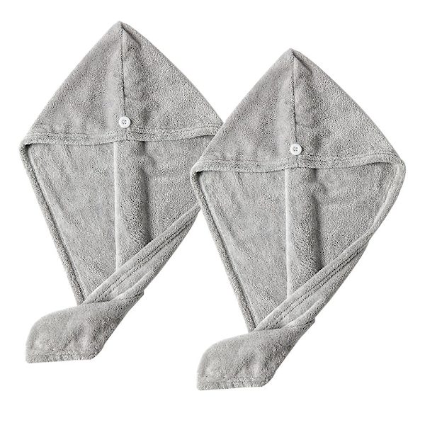 Korallfleece Handduk för Hår, Absorberande Hårhandduk (2 Grå)