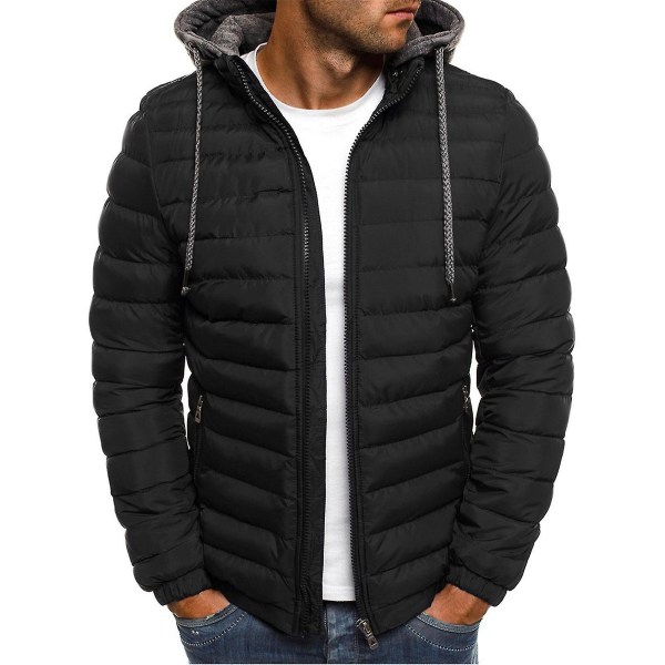 Herre Frakke Løs Pasform Hvid Andedun Fortykket Hættejakke Vinter Outfit XL Black