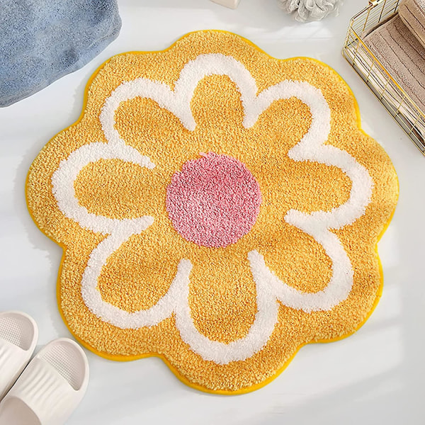 Blomsterområde Teppe Matte Søt Blomstrete Baderomsteppe Myk Mikrofiber Rund Blomstergulvmatte Vannabsorpsjon