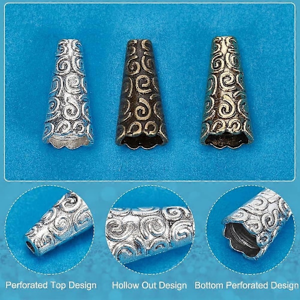 90 stk. Perlekjeglehetter Metallperler Endehetter Apetalous Spacer Perlehetter Tibetansk Stil Perlestoppere Terminatorer Forsyninger