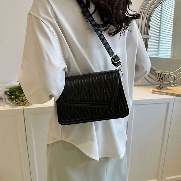 Ny axelväska i konstläder enfärgad dejting nisch mode messenger väska black