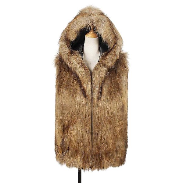 Herre Faux Pels Vest Veste Ærmeløs Hætte Jakke Frakke M