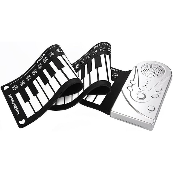 Vikbar elektronisk tangentbord Hand Roll Up Piano Portable 49 tangenter för barn Barn nybörjare Silver