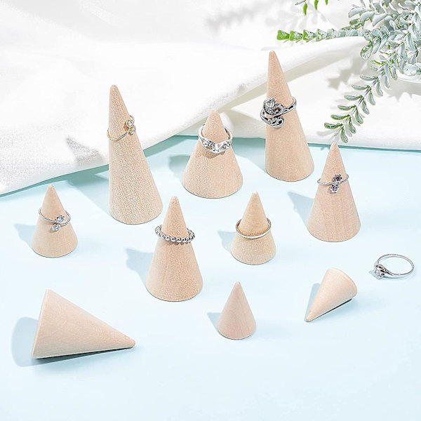 10 st träkonformade ringhållare, 5 olika storlekar, träringdisplayställ, ringdisplayhållare, ringorganisatör, smyckeshållare, DIY-hantverk, träkonställ