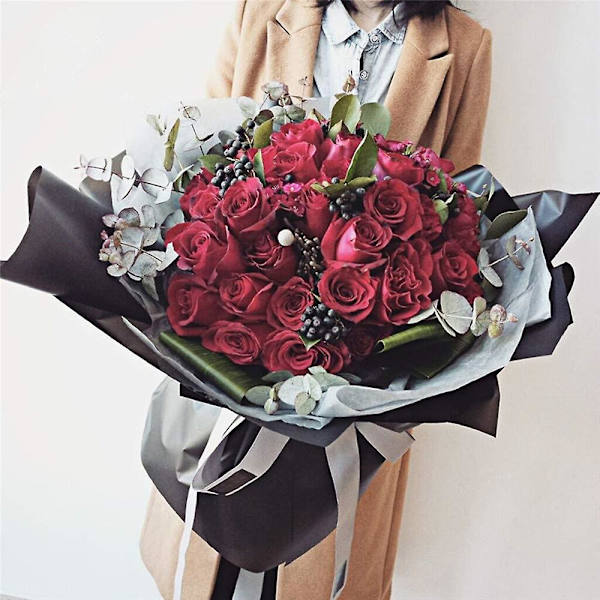Blomsterindpakningspapir i koreansk stil, blomsterbuket gaveindpakningsmaterialer, flere farver, 20 stk. (sort)