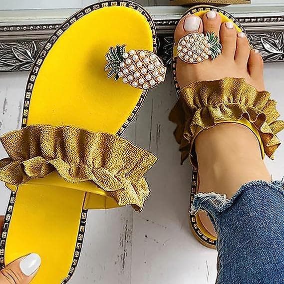 Sandaler til kvinder, flade, afslappede slippers med ringtå, strandsko Yellow 37