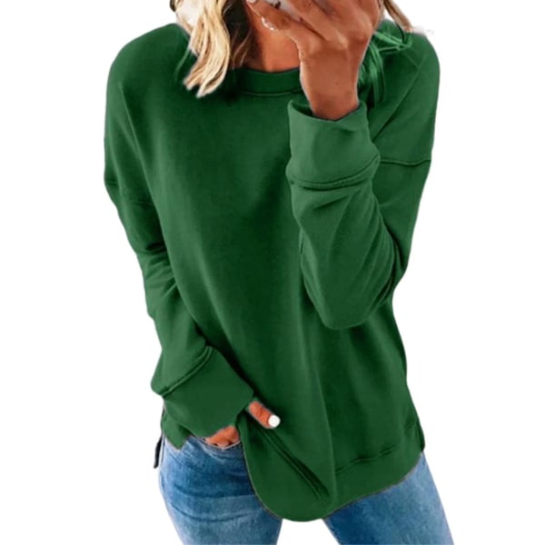 Dame 2022 Efterår Vinter Hættetrøje Tyk Sweatshirt Dame Toppe Løs Afslappet Rund S Green