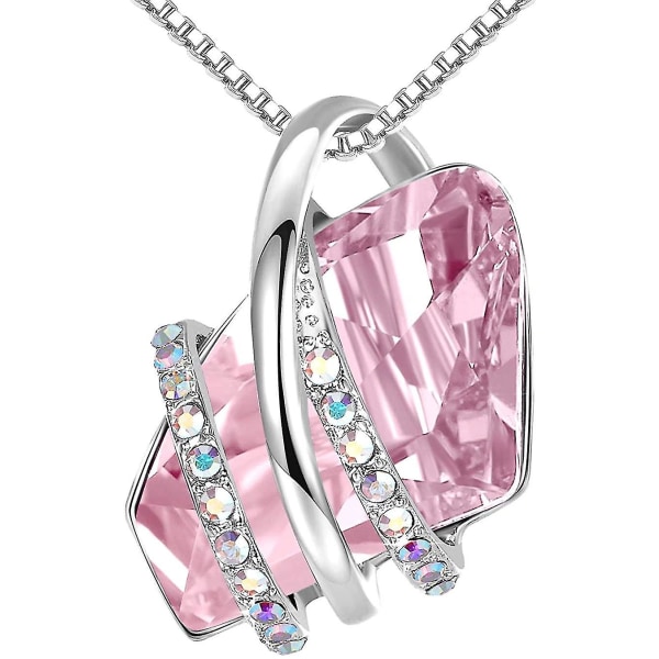 Önskestenshängehalsband med födelsestenskristall, 18k roséguldpläterad/silverton, 18" + 2" Light Rosaline Pink -