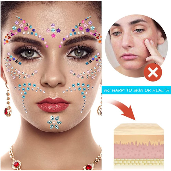 Ansiktsjuveler Glitter, Ansiktsrhinestone Havfrue Juveler Ansiktsklistremerker Sett, Selvklebende Krystall Regnbue Diamanter Øyne Ansikt Kropp Midlertidig