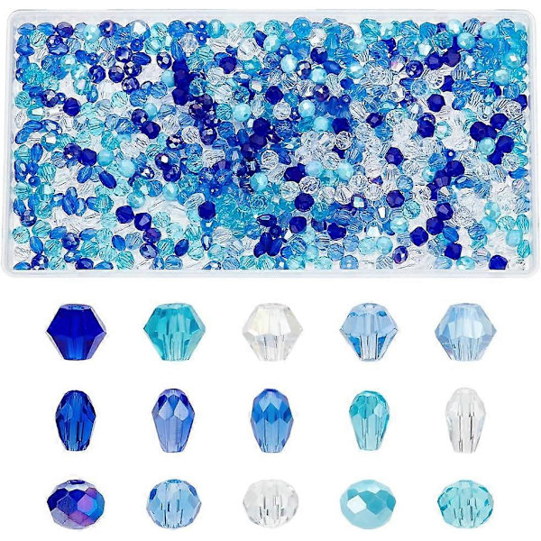 750 kpl lasihelmiä 6 mm sinisiä helmiä 15 tyyliä Faceted Bicone -helmiä pyöreitä irtolaisia u200bu200bVälihelmet käsityölasihelmiä kesän Boho Hawaii -rannekoruihin kaulakoruun
